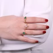 Anello con ametista rotonda - stile etnico - Misura 57 - Dorato con oro fino x1