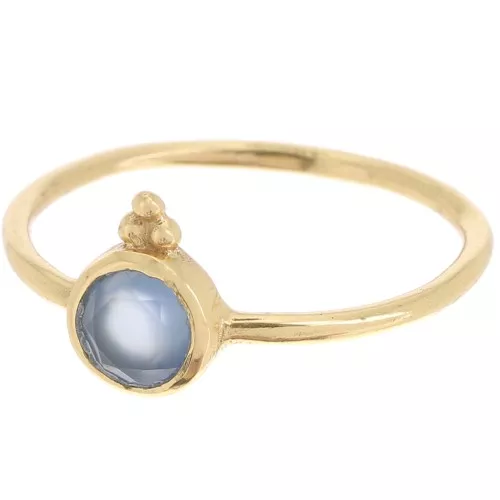 Anello rotondo in calcedonio fine - Misura 54 - Dorato in oro fino x1