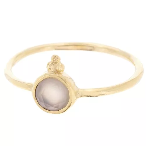Anello rotondo di calcedonio - stile etnico - Misura 52 - Dorato con oro fino x1