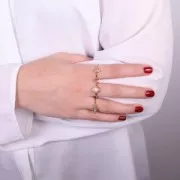 Anello rotondo di calcedonio - stile etnico - Misura 54 - Dorato con oro fino x1