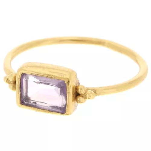 Anello rettangolare di ametista stile etnico S.52 -Dorato con oro fino x1