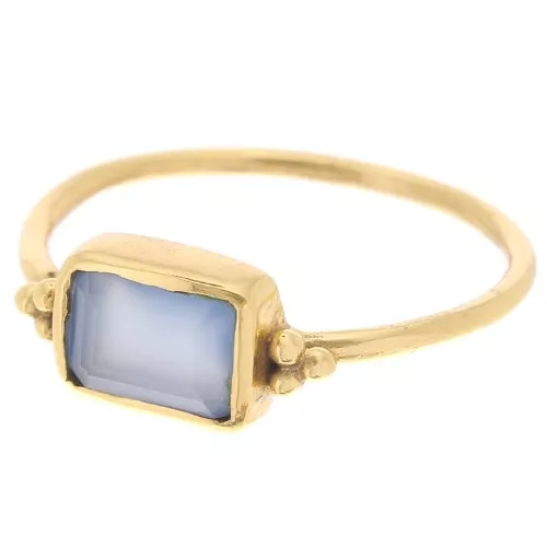 Anello rettangolare in calcedonio blu stile etnico T.52 - Dorato con oro fino x1