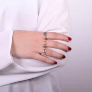 Anello rettangolare in calcedonio blu stile etnico T.52 - Dorato con oro fino x1