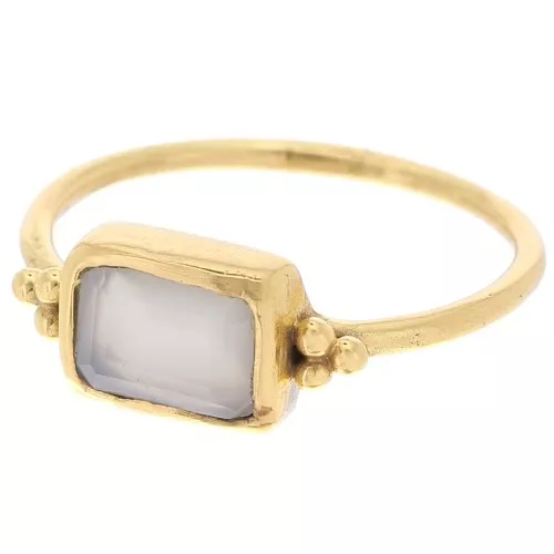 Anello rettangolare in calcedonio stile etnico S.52 - Dorato con oro fino x1