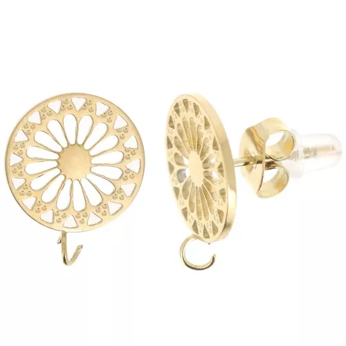 Orecchini perno traforati 12 mm con anello aperto Acciaio inox 316L dorato x2