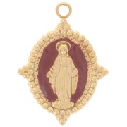 Pendente ovale 19x14 mm - Motivo Vergine - Acciaio inossidabile placcato oro 304L - Bordeaux x1