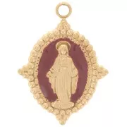 Pendente ovale 19x14 mm - Motivo Vergine - Acciaio inossidabile placcato oro 304L - Bordeaux x1