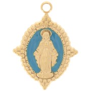 Pendente ovale 18x13 mm - Motivo Vergine - Acciaio inox316L dorato - Turchese x1