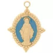 Pendente ovale 18x13 mm - Motivo Vergine - Acciaio inox316L dorato - Turchese x1