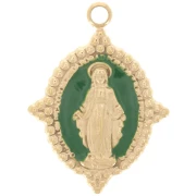 Ciondolo ovale 19x14 mm - Motivo Vergine - Acciaio inossidabile 304 Gold - Verde abete x1