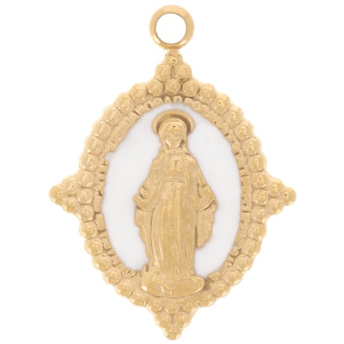 Pendente ovale 18x13 mm motivo Vergine -Acciaio inossidabile 316L dorato Bianco x1