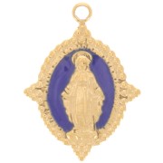 Pendente ovale 18x13 mm - Motivo Vergine - Acciaio inox 316L dorato - Blu scuro x1|raw }}