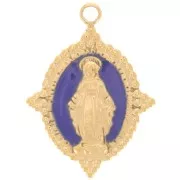 Pendente ovale 18x13 mm - Motivo Vergine - Acciaio inox 316L dorato - Blu scuro x1