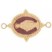 Distanziatore ovale 21x13mm motivo Vergine - Acciaio inox316L dorato - Bordeaux x1