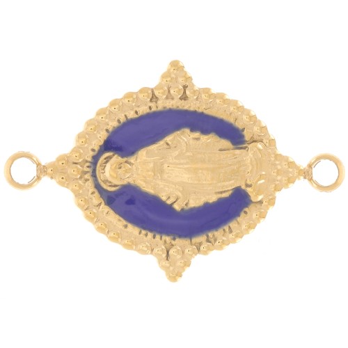 Distanziatore ovale 21,5x14 mm - motivo della Vergine - Acciaio inossidabile 316L Dorato - Blu scuro