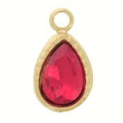 Ciondolo a goccia 10x6 mm con vetro sfaccettato - Acciaio inossidabile 304 Dorato - Rosso x1