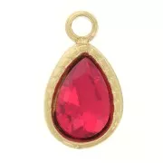 Ciondolo a goccia 10x6 mm con vetro sfaccettato - Acciaio inossidabile 304 Dorato - Rosso x1