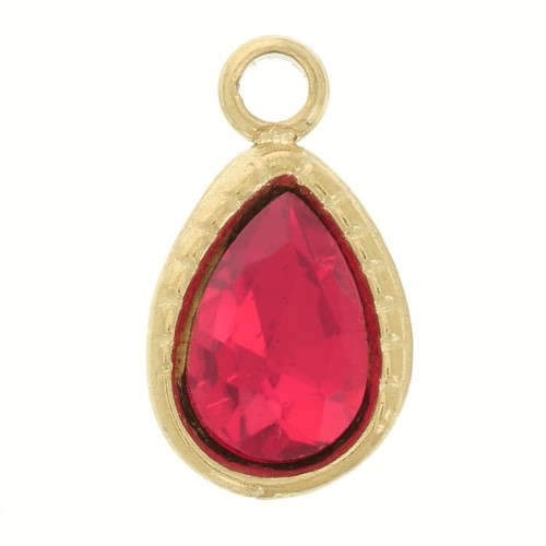 Ciondolo a goccia 10x6 mm con vetro sfaccettato - Acciaio inossidabile 304 Dorato - Rosso x1