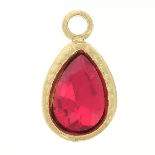 Ciondolo a goccia 10x6 mm con vetro sfaccettato - Acciaio inossidabile 304 Dorato - Rosso x1
