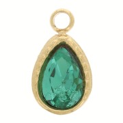 Ciondolo a goccia 10x6 mm con vetro sfaccettato - Acciaio inossidabile 304 Dorato - Verde x1