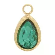 Ciondolo a goccia 10x6 mm con vetro sfaccettato - Acciaio inossidabile 304 Dorato - Verde x1