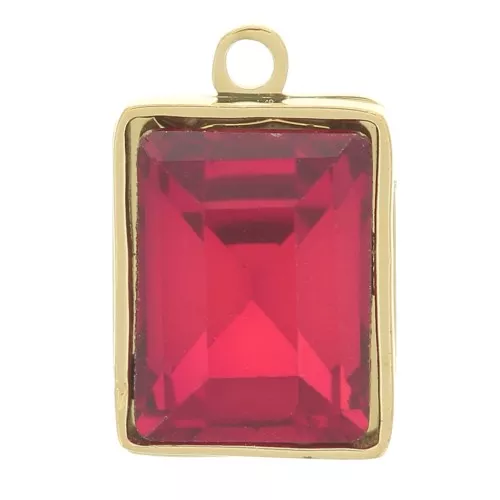 Ciondolo rettangolare 11x7 mm con vetro sfaccettato Acciaio inox316L Oro rosso x1