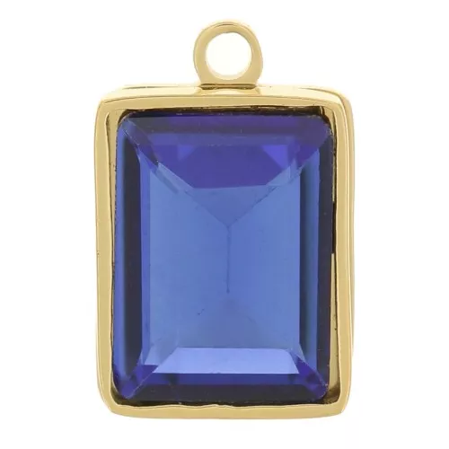 Ciondolo rettangolare 11x7mm con vetro sfaccettato Acciaio inox316L Oro blu x1