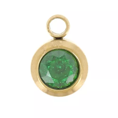 Ciondolo birthstone ossido di zirconio 6mm Mai Acciaio inossidabile 304L Dorato Emerald