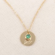 Ciondolo birthstone ossido di zirconio 6mm Mai Acciaio inossidabile 304L Dorato Emerald