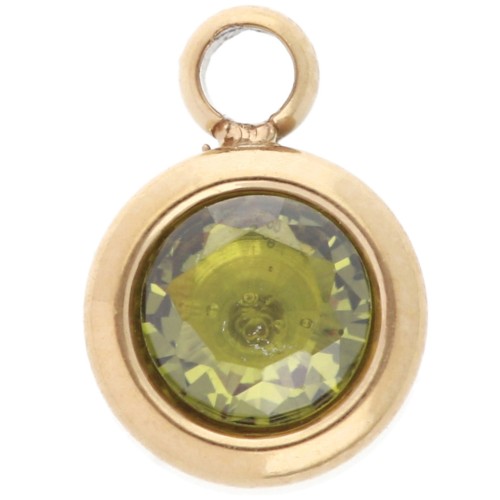 Ciondolo birthstone in ossido di zirconio 6 mm August in acciaio inossidabile 304L gold - Peridot