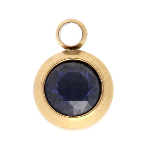 Ciondolo birthstone zirconia 6mm settembre Acciaio inossidabile 304L Dorato Zaffiro