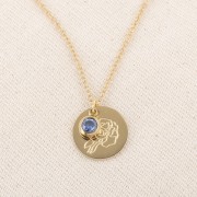 Ciondolo birthstone zirconia 6mm settembre Acciaio inossidabile 304L Dorato Zaffiro