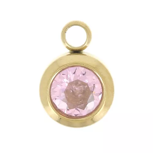 Ciondolo pietra di nascita ossido di zirconio 6mm ottobre Acciaio inossidabile 304L Dorato rosa