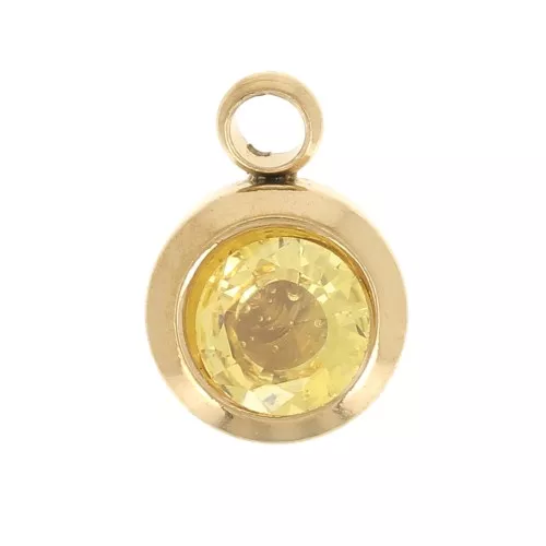 Ciondolo birthstone ossido di zirconio 6mm novembre Acciaio inossidabile 304L Dorato Topazio