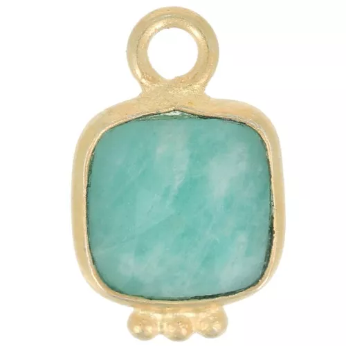 Ciondolo in pietra sfaccettata quadrata 11x7 mm - Placcato oro - Amazzonite x1