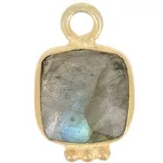 Ciondolo pietra preziosa sfaccettata quadrata 11x7mm placcato oro -Labradoritex1