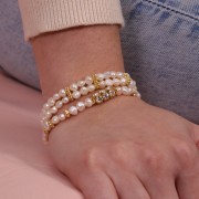 Tubo di perle con cabochon di cristallo Preciosa 16x7 mm - Oro - Cristallo x1