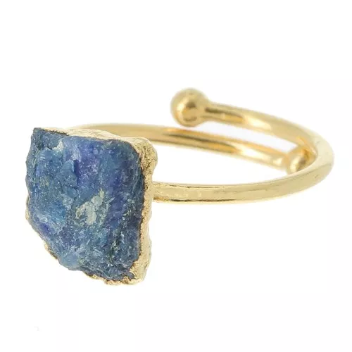 Anello con gemma Sillimanite colorata T.48 a 56 Arg 925 Oro fino imita lo zaffiro