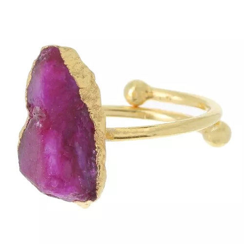 Anello con gemma Sillimanite colorata T.48 a 56 Arg 925 Oro fino - imita il rubino