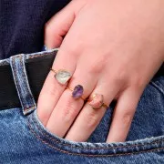 Anello con gemma druzy - Misura 48 - 56 - Argento 925 dorato - Ametista