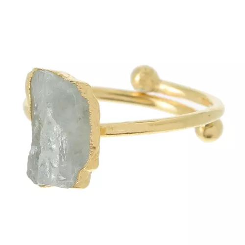 Anello con gemma Druzy - S.48 a 56 - Argento 925 dorato - Pietra di luna