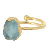 Anello con gemma druzy - da S.48 a 56 - Argento 925 Dorato - Acquamarina|raw }}
