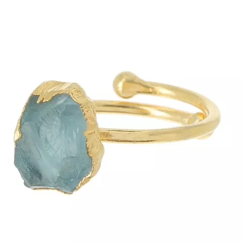 Anello con gemma druzy - da S.48 a 56 - Argento 925 Dorato - Acquamarina