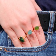 Anello con gemma druzy - da S.48 a 56 - Argento 925 Dorato - Acquamarina