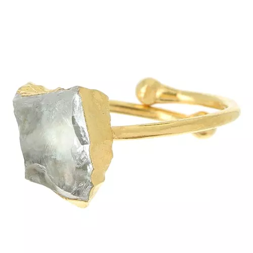Anello con gemma Druzy da S.48 a 56 - Argento 925 Dorato - Cristallo di rocca