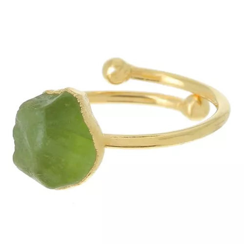 Anello con gemma Druzy - Misura da 48 a 56 - Argento 925 Dorato - Peridoto