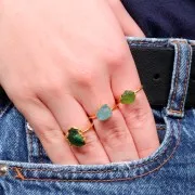 Anello con gemma Druzy - Misura da 48 a 56 - Argento 925 Dorato - Peridoto