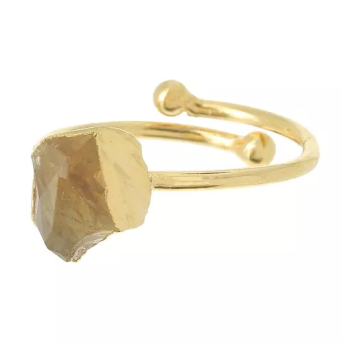 Anello con gemma druzy - Misura da 48 a 56 - Argento 925 dorato - Citrino