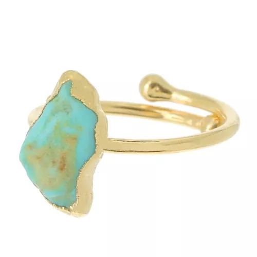 Anello con gemma Druzy T.48 a 56 - Argento 925 Dorato - Turchese naturale