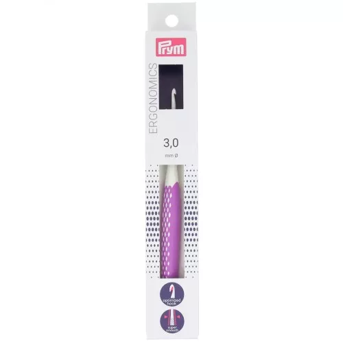 Gancio ergonomico in plastica per lana Prym - 3 mm - Bianco - Fucsia x1